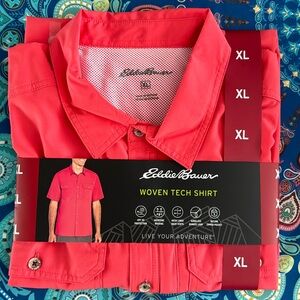 Eddie Bauer woven tech shirt, Fishing shirt, Coral, new with tags